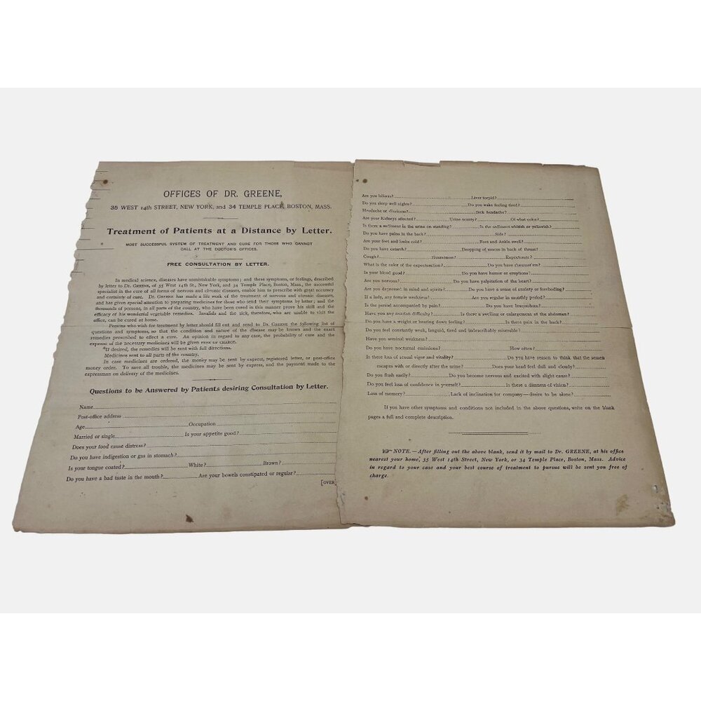 Antique Handwritten Sermon Notes Written On Long Distance Medical Questionnaire